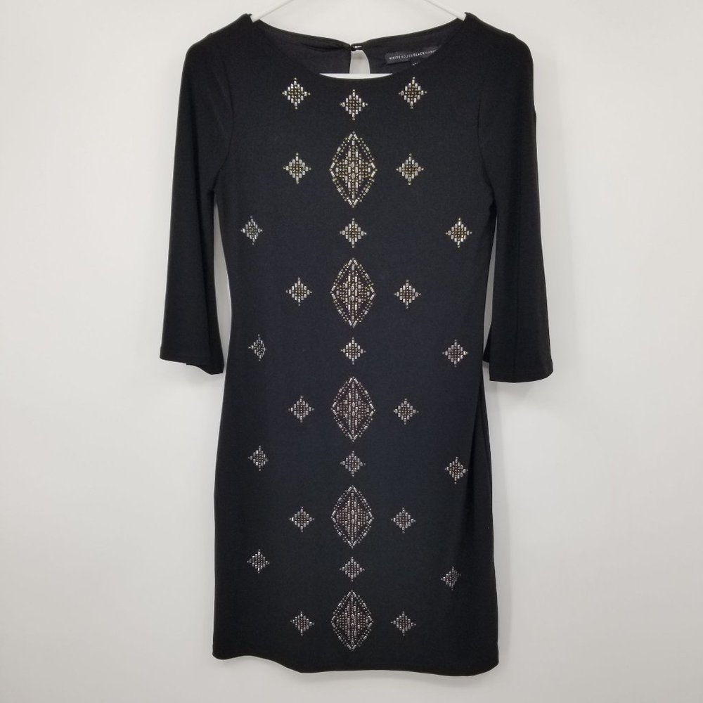 White House Black Market 3/4 Sleeve Embellished Dress Size XXS‎